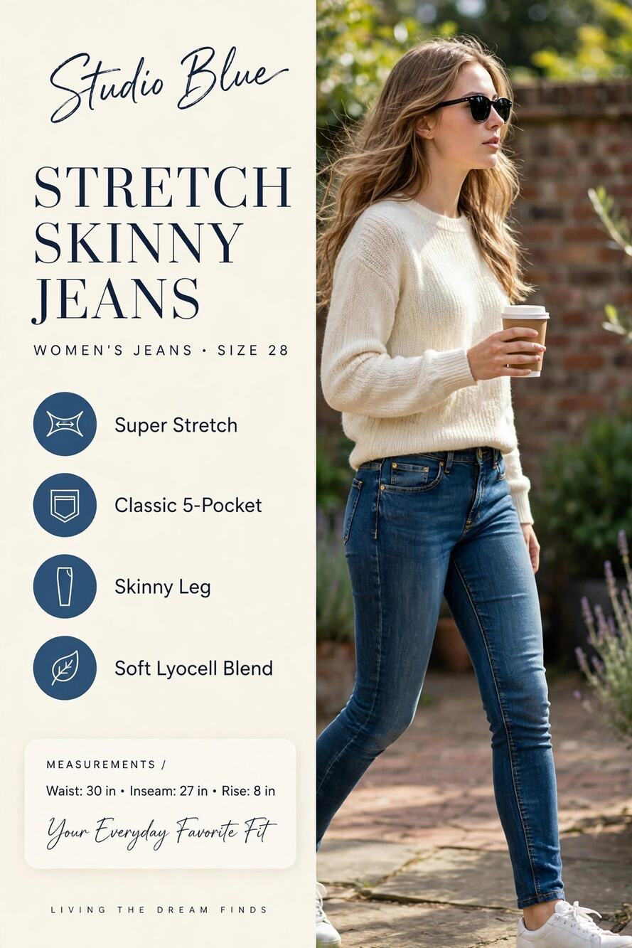 Studio Blue Skinny Jeans Women's 28 Medium Dark Wash Stretch Denim